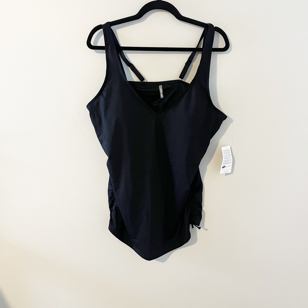 Lands End Women Black V-Neck Tankini Top Adjustable Straps Size 18 NWT